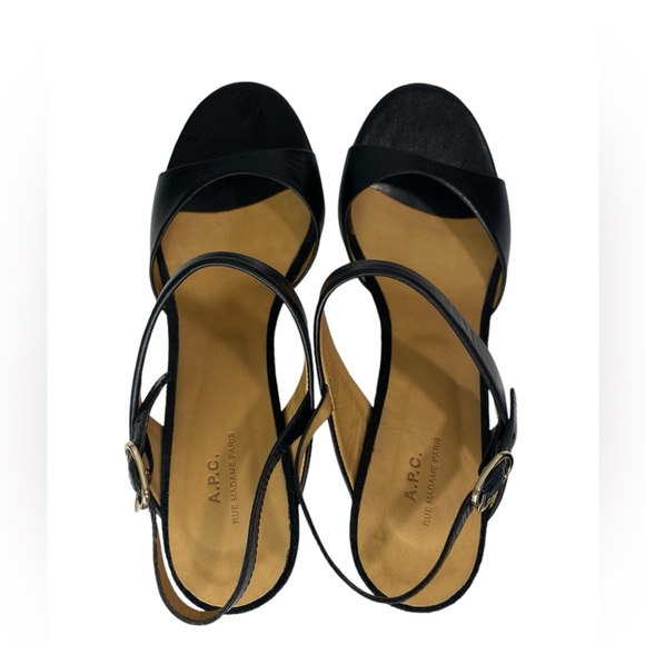A.P.C. Black Wedge sandals with leather strap EU Size 39-W9 - Picture 6 of 9